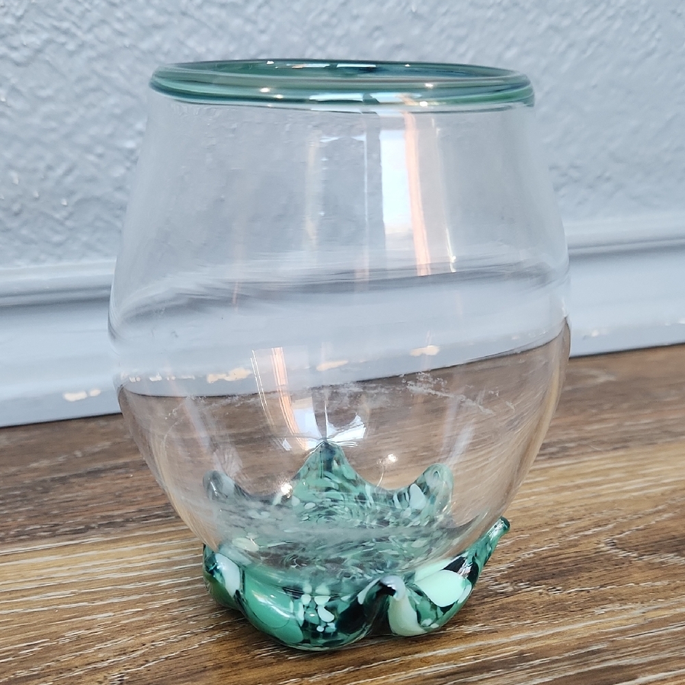 Teal Green Glass Cup Vase